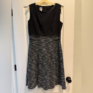 Anne Klein Black and White Midi Dress with leather like embellishments